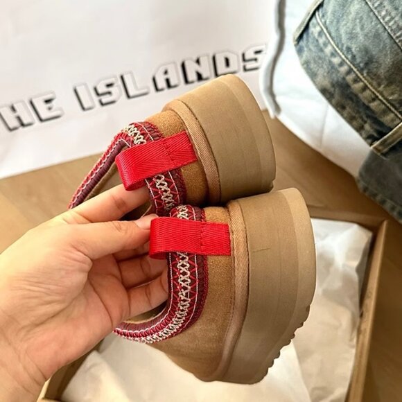 UGG Chestnut Suede Slippers with Red Accent - Picture 7 of 7